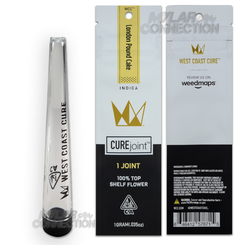 West Coast Cure Joint London Pound Cake Empty Single Pre-roll Mylar Bag Packaging