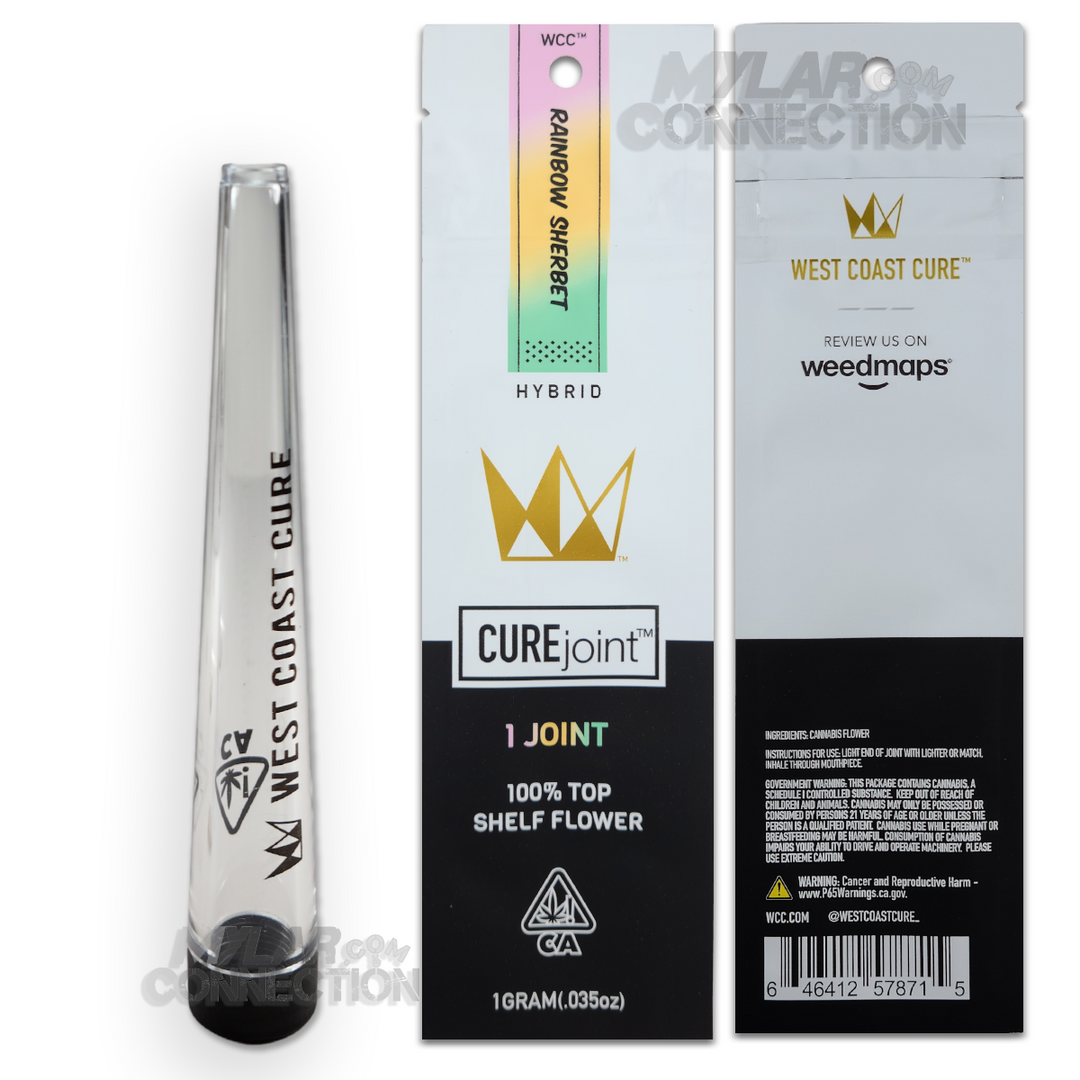 West Coast Cure Joint Rainbow Sherbet Empty Single Pre-roll Mylar Bag Packaging