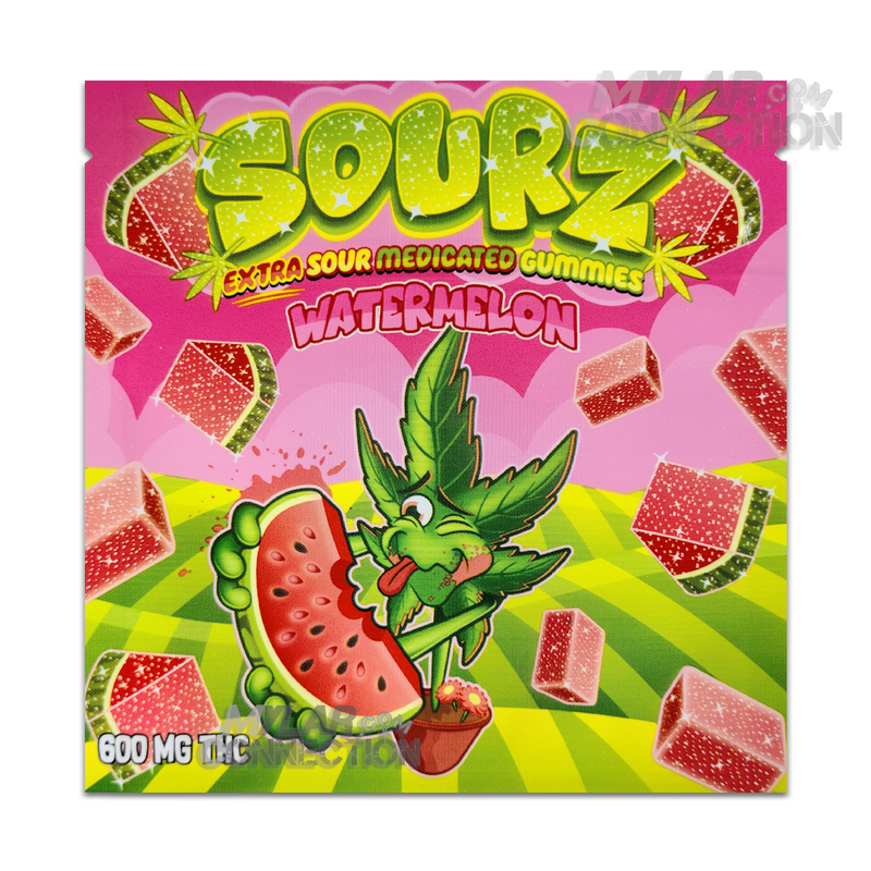 Sourz Gummies Watermelon Empty Edible Mylar Packaging Bags 600mg